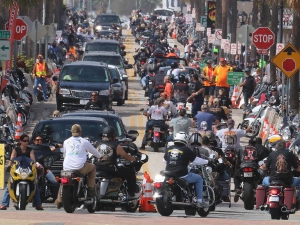 Bikers soak up the final hours of  Bike Week 2016 on Main Street after a week of perfect weather and record crowds Saturday March 12, 2016. News-Journal/JIM TILLER