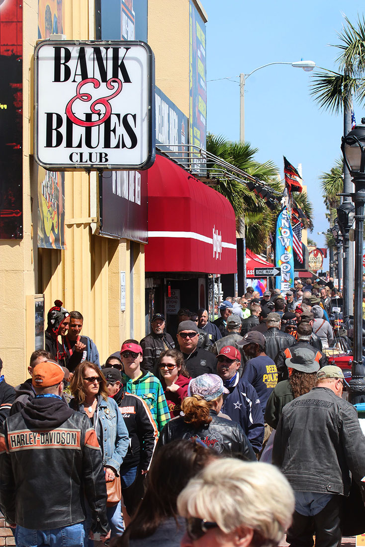 People pack the sidewalk along Main Street as bikers braved the cold temperatures  Wednesday  March 15, 2017 as Bike Week rolled on. [News-Journal/JIM TILLER ]