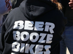 This T-shirt says it all as bikers braved the cold temperatures during Bike Week in Daytona Beach Wednesday  March 15, 2017. [News-Journal/JIM TILLER ]