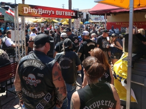 Members of the Outlaws Motorcycle Club head towards Main Street as Bike Week 2017 heads into it's last weekend in Daytona Beach Saturday March 18,  2017. [News-Journal/JIM TILLER ]